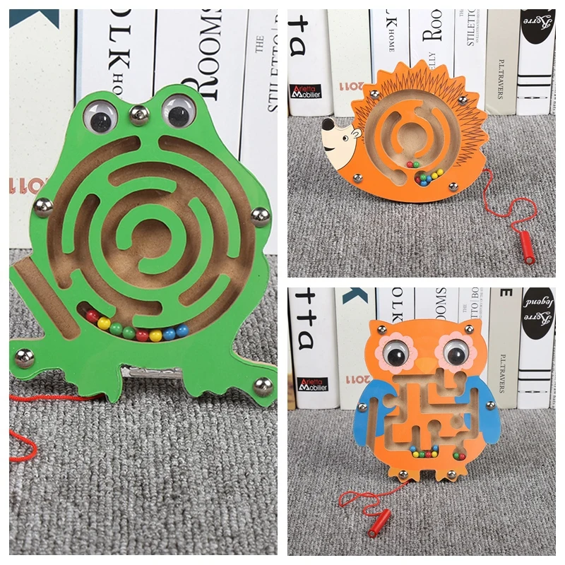 Детские деревянные игрушки, лабиринт, игра, игрушка для раннего обучения, магнитная головоломка, Мультяшные животные, игрушки для малышей 0-12 месяцев