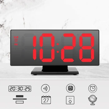 

Alarm Clock LED Digital Display Clock Multi-function Mirror Snooze Time Night Table Lamp Desktop Grows Louder Dual Alarm