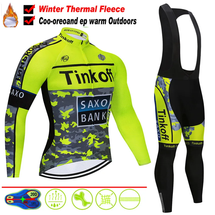 Tinkoff 2020 одежда для велоспорта Pro Team зимние теплые флисовые мужские Вело Джерси MTB