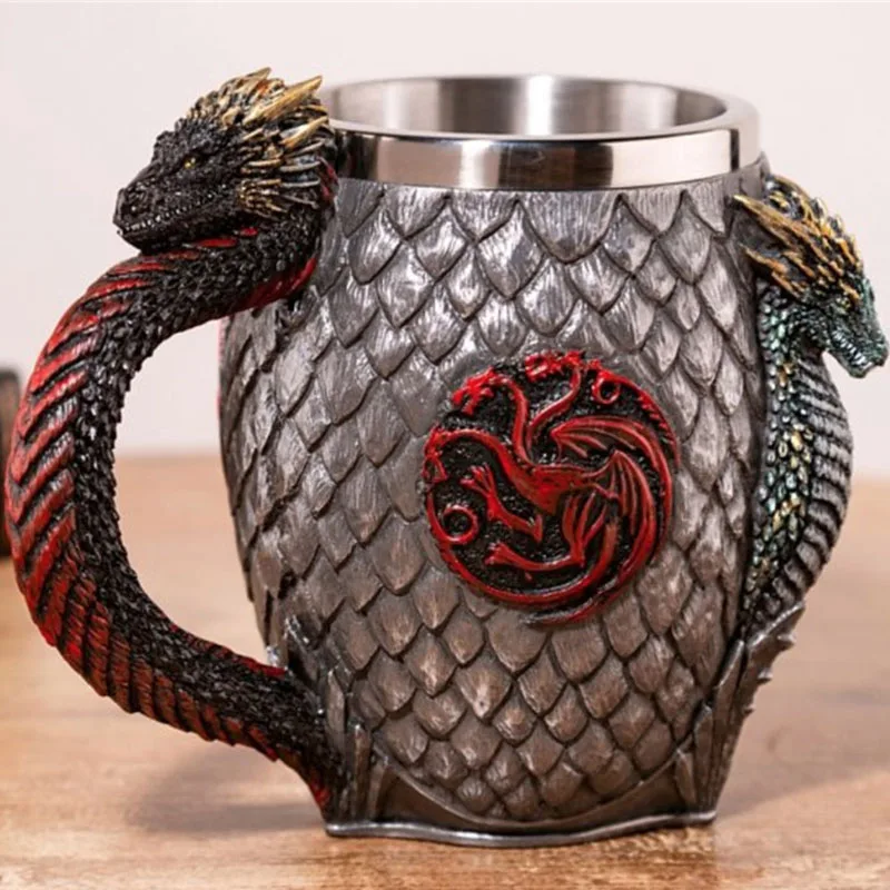 

Game of Thrones Mugs Dragon Fire And Blood Stainless Steel Resin 3D Beer Tankard Coffee Cup Wine Glass Mugs Fan Christmas Gift