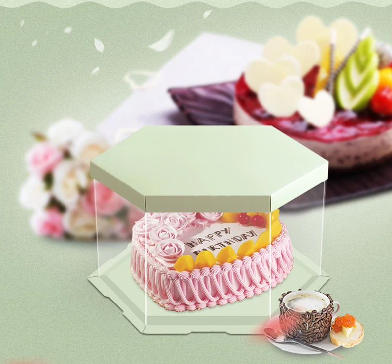 1,PET hexagon round Print transparent cake box,butterfly,Clear,681012 inch,exhibition,Storage,packaing,plastic,Holiday supplies,Birthday Cake,Party,wedding,gift,Flower,  (1)