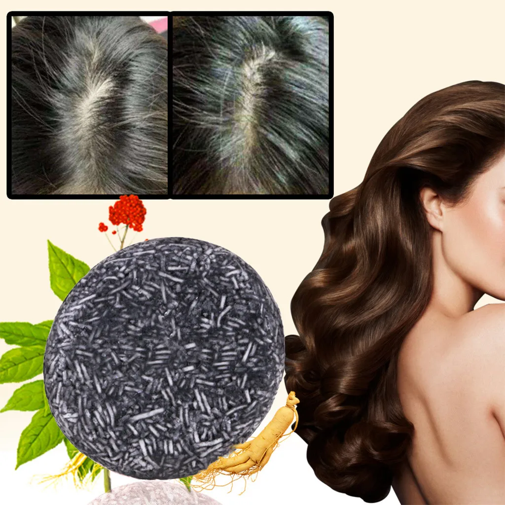 Barra de champú de oscurecimiento, jabón de esencia de poligonum para el cabello, oscuro, suave, Natural, para la pérdida de cabello, brillante