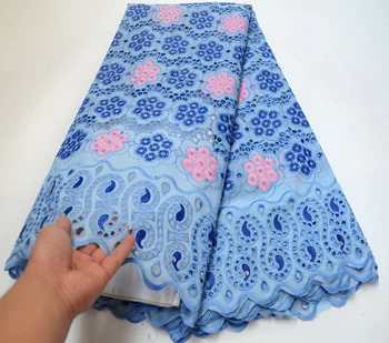 

Latest style High Quality Light blue cotton Perforated lace fabric African Swiss Voile Lace Fabric For Party Dress