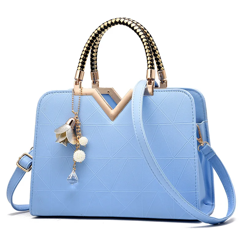 Light blue Новинка, модная простая ручная Роскошная однотонная женская сумка на плечо, женская сумка на молнии, повседневная кожаная дизайнерская женская сумка-мессенджер - Цвет: Light blue