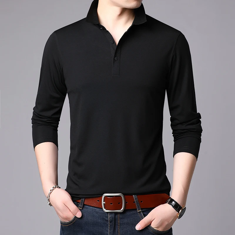 Модные мужские s Slim Fit футболки с длинными рукавами мужские футболки с отложным воротником Топы футболки Плюс Размер s-xxxl