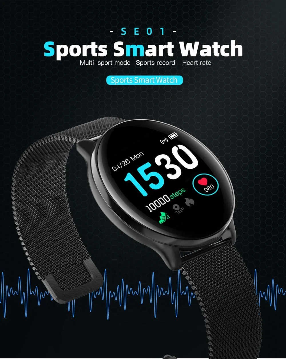 Makibes SE01 smart watch men IP67 Blood pressure Heart rate monitor fashion sport watch Fitness tracker Clock Bluetooth music01