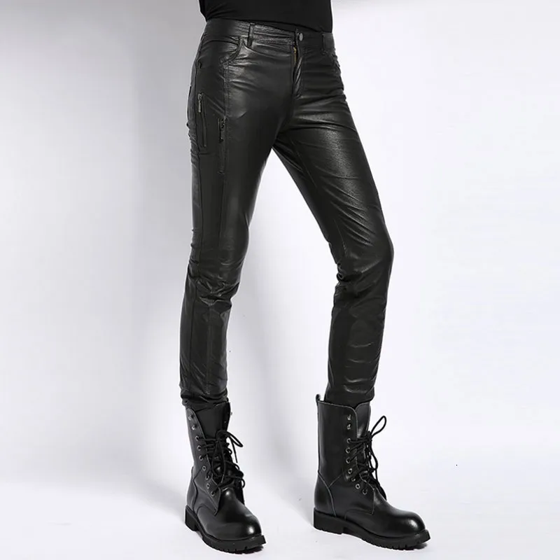 Plus Size 4XL Herfst Mannelijke Fashion Real Leather Biker Potlood Broek Streetwear Slanke Toevallige Hoge Kwaliteit Volledige Lengte Broek Mannen Plus Size 4XL Herfst Mannelijke Fashion Real Leather Biker Potlood Broek Streetwear Slanke Toevallige Hoge Kwaliteit Volledige Lengte Broek Mannen