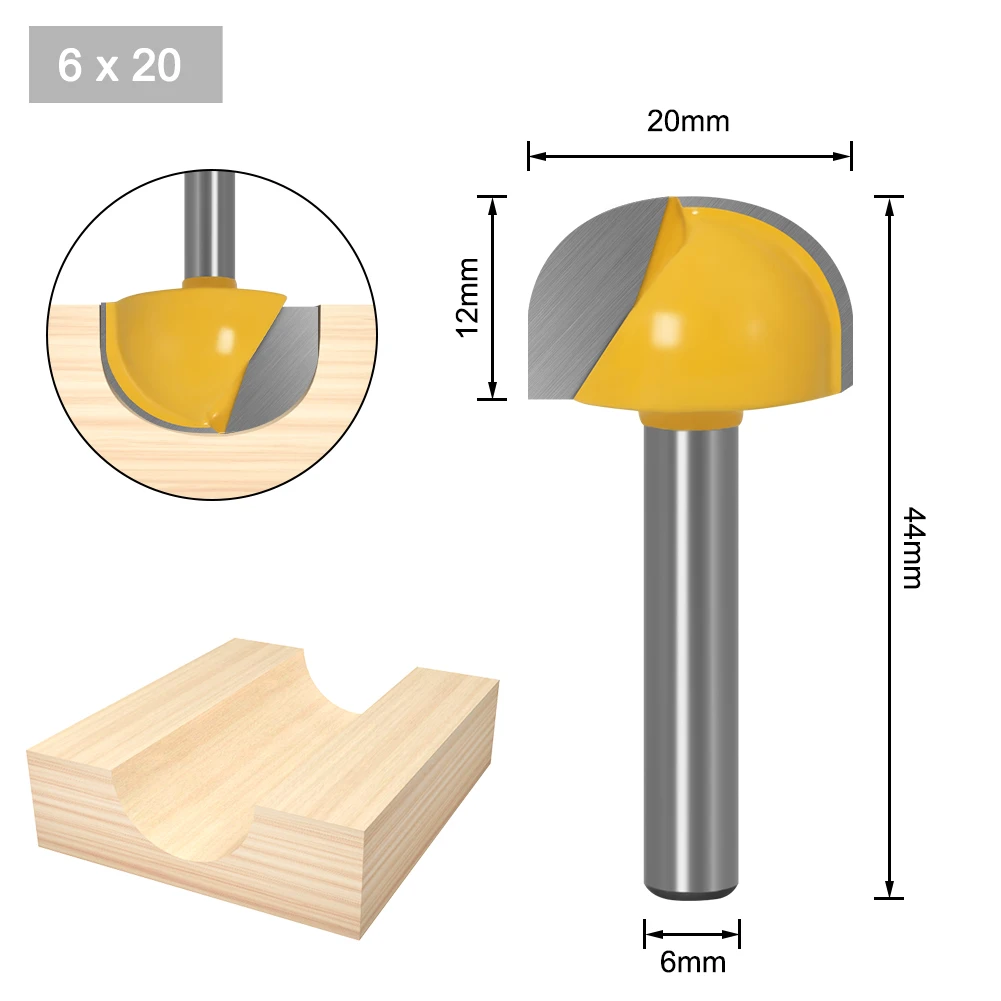 6mm Schaft 6,8,12,16,18,20,22mm CNC Werkzeuge Vhm Rund Nase Bits Runde Nase Cove Core Box Router Bit Shaker Cutter Werkzeuge – Detail 12
