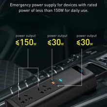 Baseus Car Inverter 150W DC 12V To AC 220V Cigarette Lighter Power Supply Converte Adapter With USB Type-C Charger Fast Charging