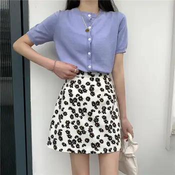 

Summer Sweet New Style Women Skirt Daisy Print High Waist Casual Slim Fresh Summer A-line Skirt Female Skirts S-L