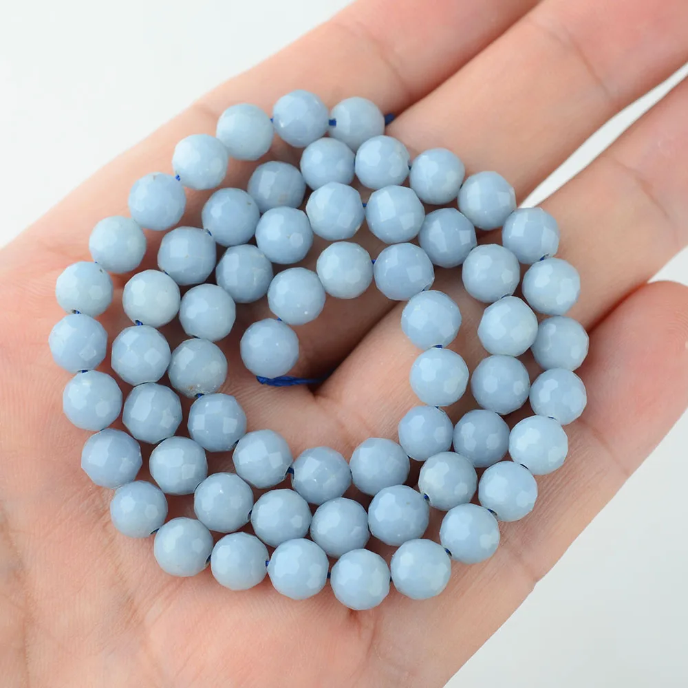 Blue Angelite 6.5mm Round Faceted Beads Angel Stone Blue 15.5