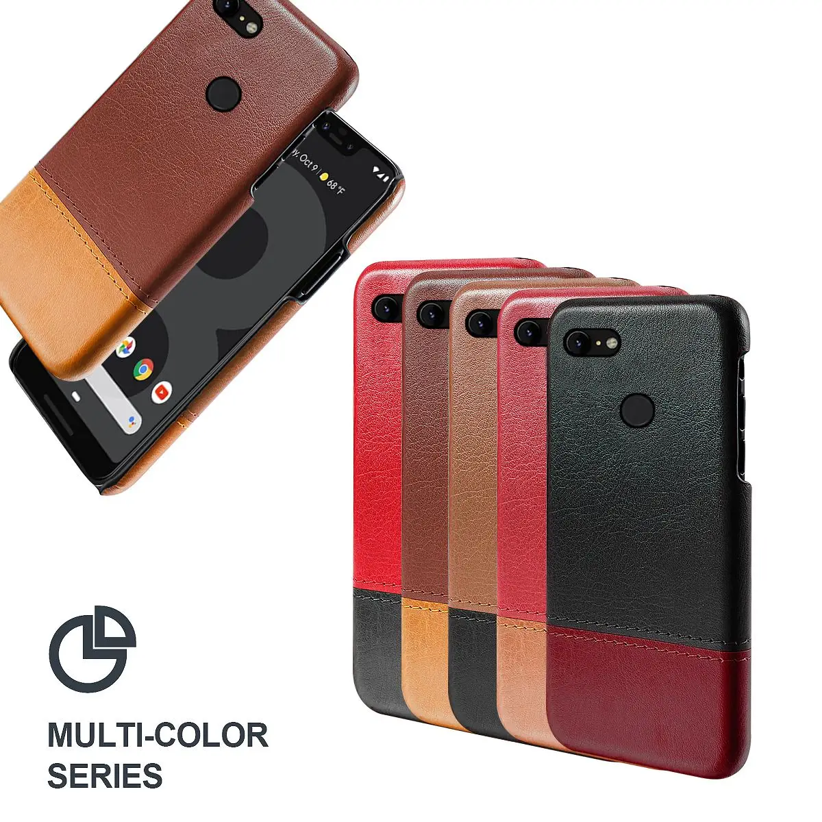 

For Google Pixel 3 XL 3 Back Case Ultra Slim Fit Contrast Color hard PC Leather Cover Anti-Scratch Shockproof Phone Protector