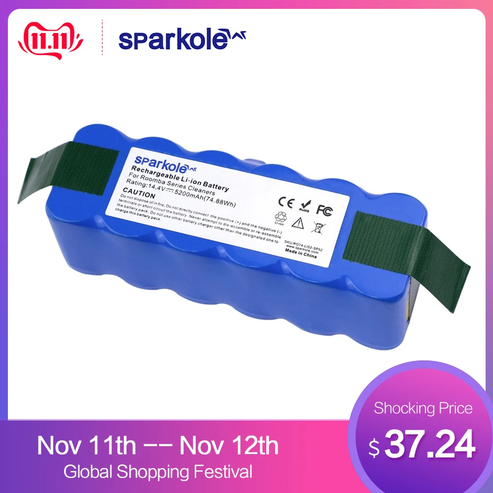Günstig Sparkole 5.2Ah 14,4 V Batterie Li Ion Akku für irobot Roomba 500 600 700 800 Serie Importierte zellen 510 530 620 650 770 780 880