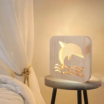 

Wood Dolphin Night Light USB Powered Baby Gift Living Room Table Lamp Home Decor
