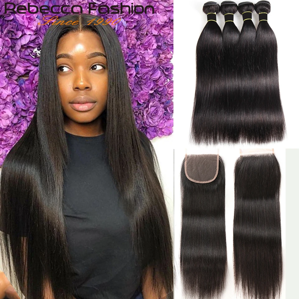 

Rebecca Straight Bundles With Closure Brazilian Hair Weave Bundles With Closure Human Hair Bundles With Closure Hair Extension