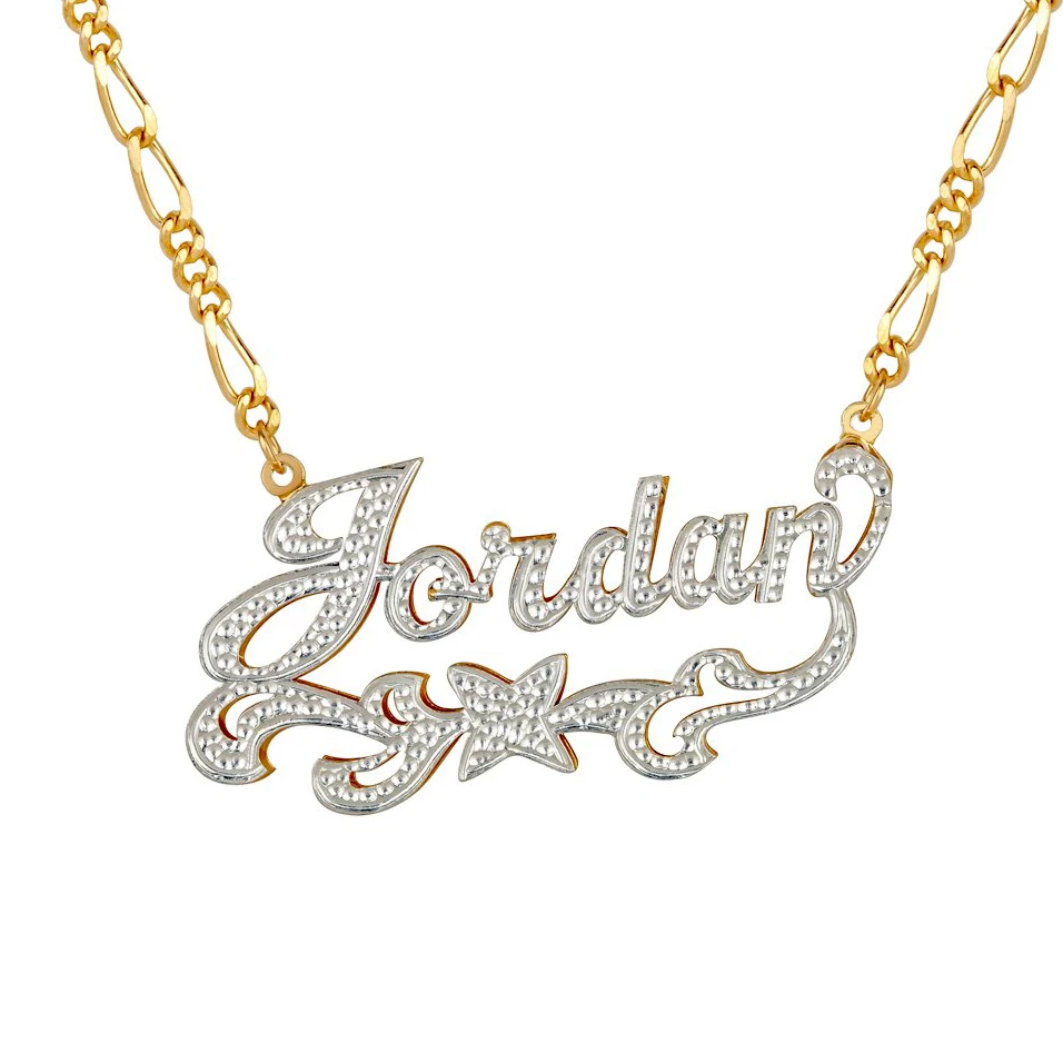 Custom Name Necklace Double Layer Two Tone Personalized Name Necklaces Gold Double Plated Star Pendant For Women Jewelry Gifts