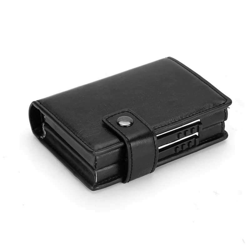 PUOU Men Card ID Holder Card Box Double Wallet Aluminium RFID Blocking Metal Package Holder Credit Case