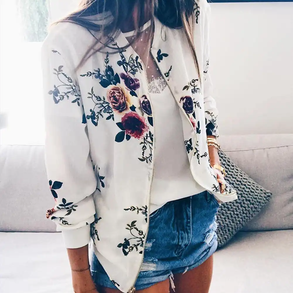 jaqueta bomber floral feminina