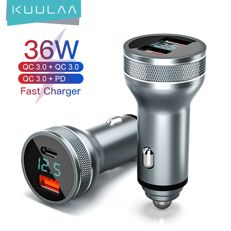 KUULAA 36W USB Auto Ladegerät Für Xiaomi Samsung S10 QC 4,0 QC 3,0 Typ C PD Auto Lade Für iPhone 11 X XS 8 PD Ladegerät