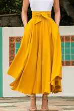 

Pleated Female Long Skirt Cocktail Party High Waist Skirt Women Bowknot Elastic Gypsy Costume Flared Solid Plain Swing Skirts