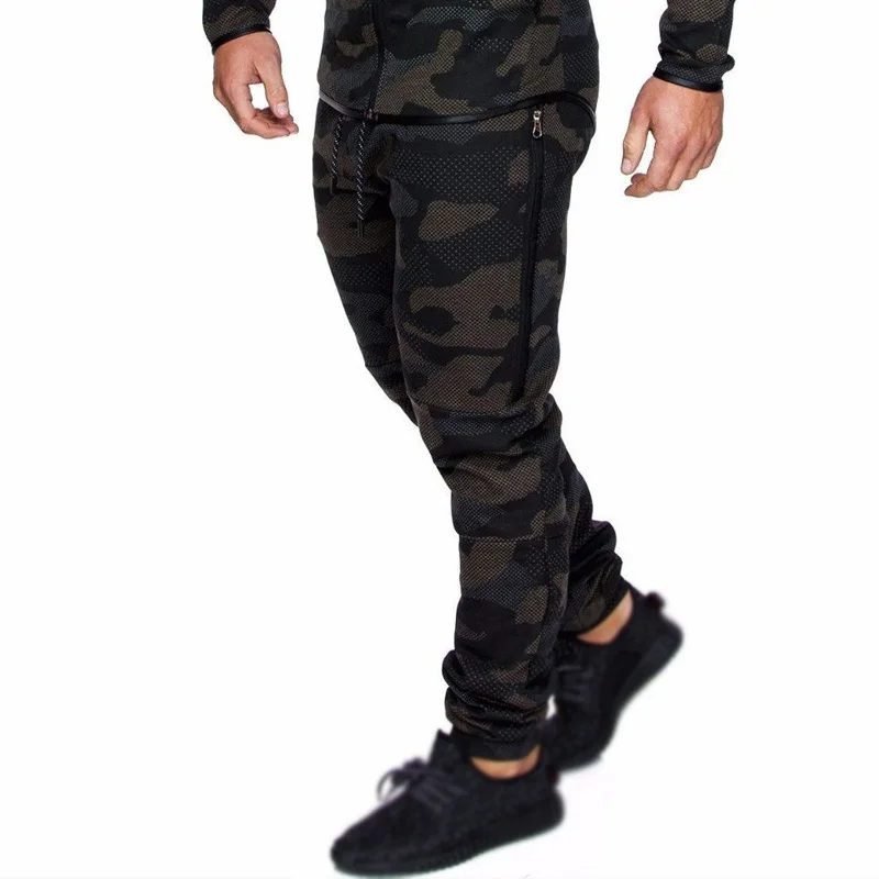 Men military ankle-length pants Elastic Waist Middle Waist Zip Casual Pants Trousers Plus Size Camouflage Sports Fitness