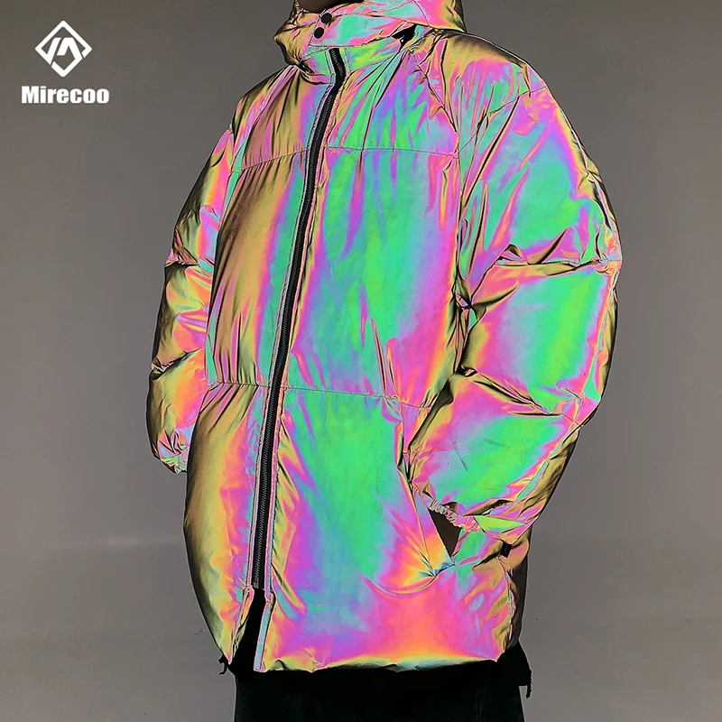 Winter Jas Mannen Dikke Regenboog Reflecterende Jassen Parka Jas Mode Jong Hip Hop Losse Jas Streetwear Uitloper Mannen Kleding Winter Jas Mannen Dikke Regenboog Reflecterende Jassen Parka Jas Mode Jong Hip Hop Losse Jas Streetwear Uitloper Mannen Kleding