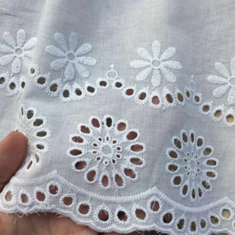14cm Wide Cotton Embroidered Flower Lace Fabric Dubai Sewing DIY Trim Applique Ribbon Collar Wedding Guipure Decor lace fabric