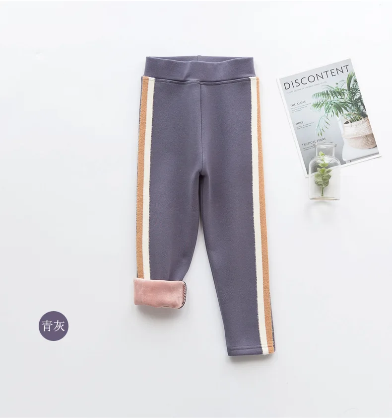 Зимние детские штаны, бархатные детские леггинсы, Леггинсы для девочек, модные спортивные штаны в полоску - Цвет: gray