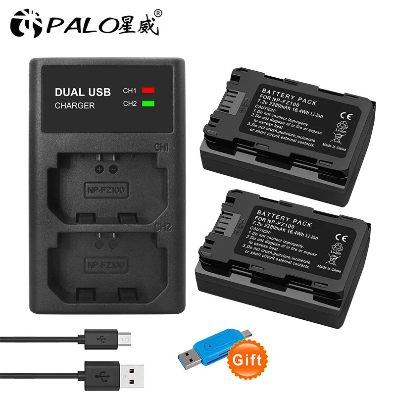 Palo 2280Mah Np-Fz100 Npfz100 Np Fz100 Batteria + Led Caricatore Doppio Usb Per Sony Np-Fz100, Bc-Qz1, Sony A9, A7R Iii, A7 Iii,A6600