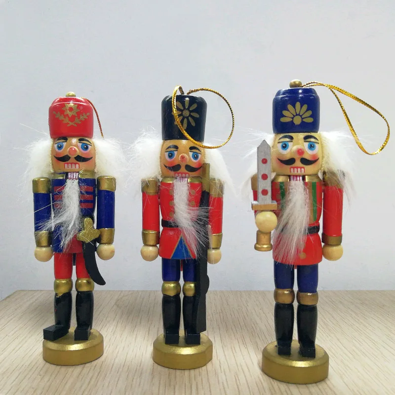 6Pcs Wooden Nutcracker Doll Soldier Miniature Figurines Vintage Handcraft Puppet New Year Christmas Ornaments Home Decor