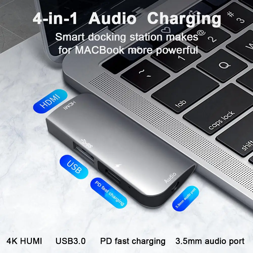 4-в-1 Алюминий Тип-C Mobile Hub адаптер с USB-C PD зарядки 4K HDMI 3,5 мм разъем для наушников Зарядное устройство для iPad Pro