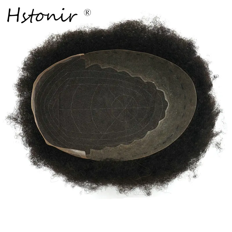 Hstonir Afro Men Hair Swiss Lace Wig for Males African Curl System Replacement Human Indian Remy Piece H021 | Шиньоны и парики