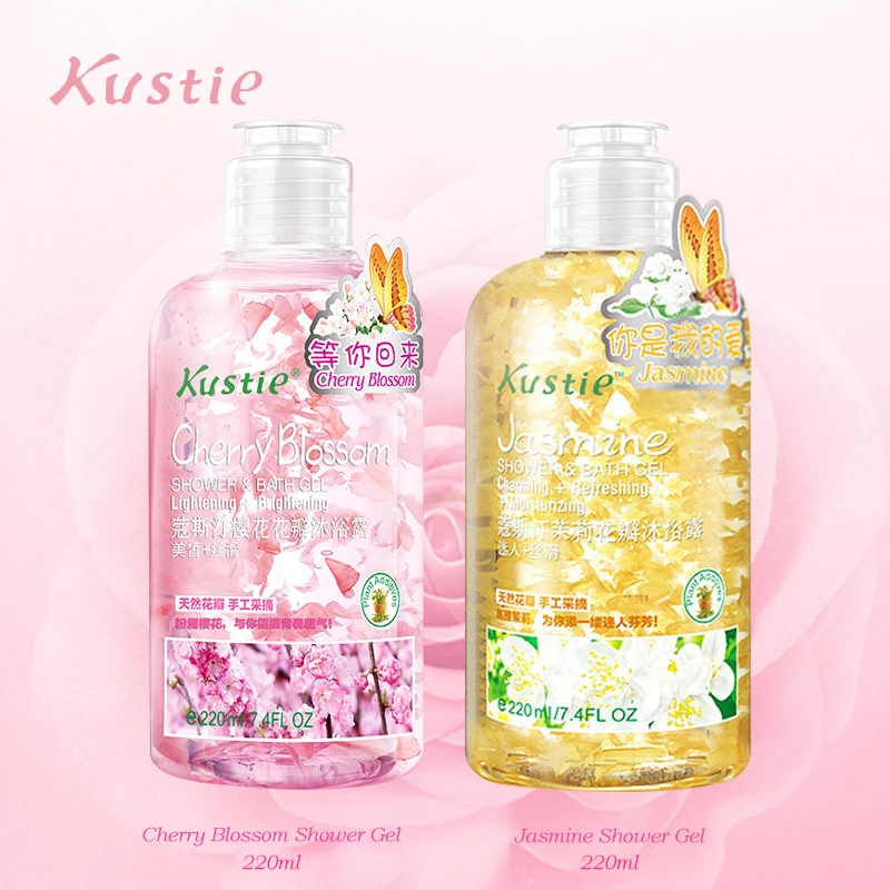 

Kustie bath shower cherry jasmine flower essence body fragrance autumn deep hydrating moisturizing 220ml+220ml shower gels
