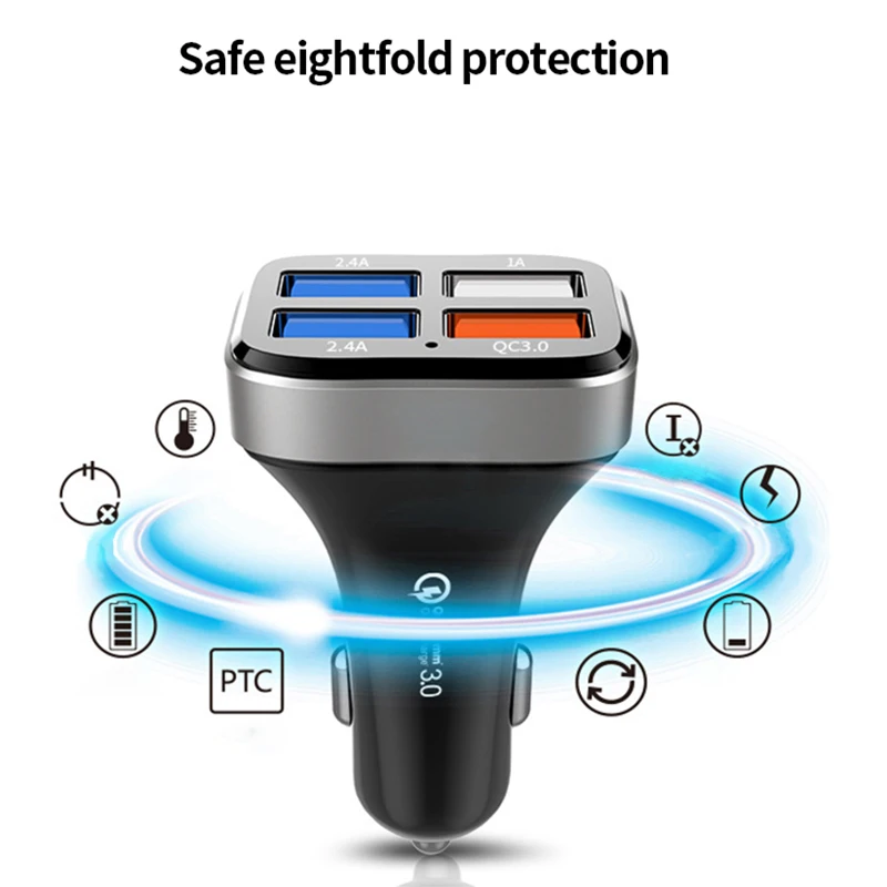 QC3.0 автомобильное зарядное устройство 4 USB 2.4A адаптер Быстрая зарядка прикуриватель для Iphone samsung Android мобильный телефон автомобильный универсальный
