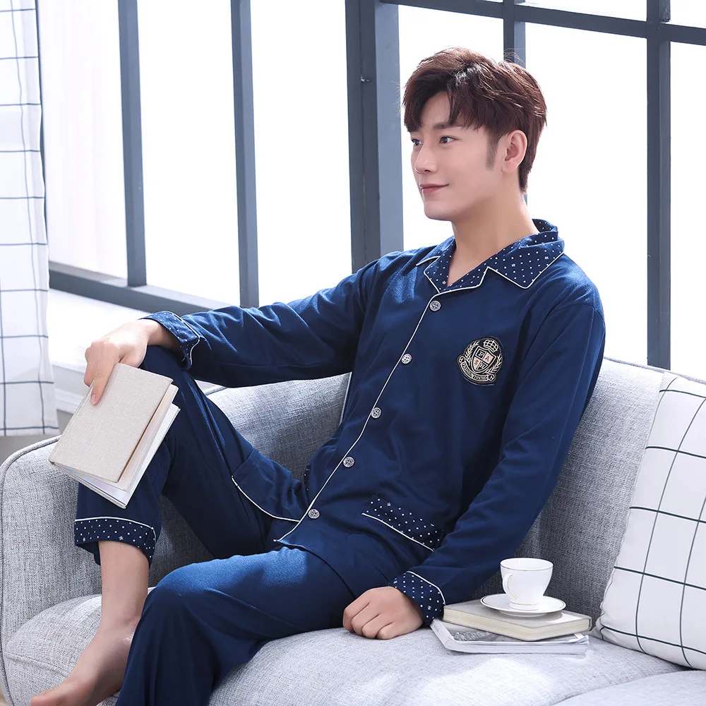 

Pajamas Men Spring And Autumn Pure Cotton Long Sleeve Tracksuit Men's Cotton Summer Thin Section Plus-sized Set 158-12