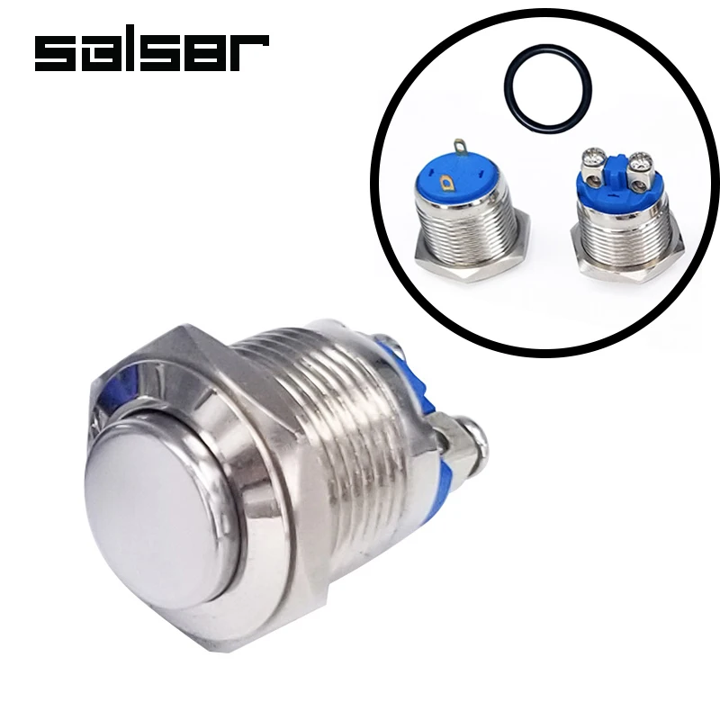 

16mm Momentary Reset Metal Push Button Switch IP65 Waterproof Copper 1NO High/Flat/Shape Screw Pin Foot Round Doorbell DIY