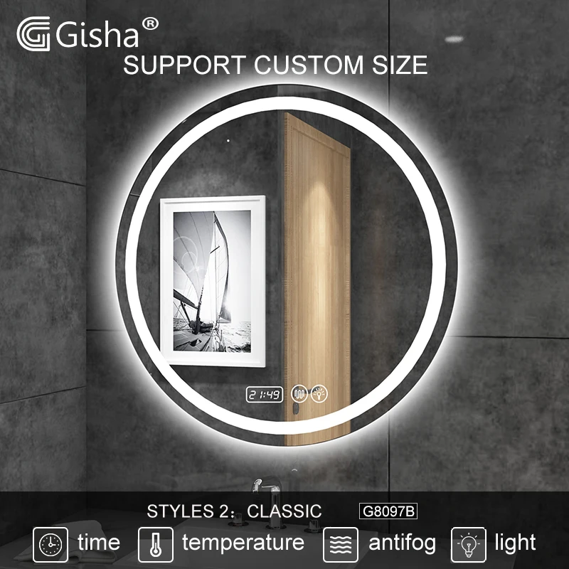 

Custom Made Smart Mirror LED Bathroom Mirror Wall-Mounted backlit Mirror Round Defogger Mirror Bluetooth Touch Screen 2G8097