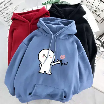 

Plus velvet ladies new female hooded autumn and winter cartoon printing refill loose casual student hooded sweatshirt women