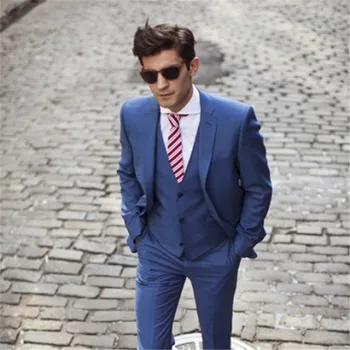 

Custom Made Blue (Jacket+Pants+Vest+Tie) 3pieces For Wedding Groom Men Suit Tuxedos Mens Terno Masculino Blazers For Man