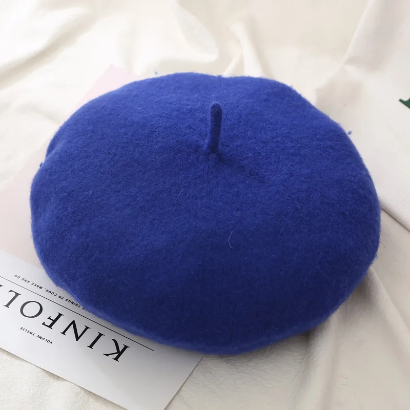 21 цвет, женский осенне-зимний берет, шапка художника, женские шерстяные винтажные береты, однотонные кепки, женская шапка, теплая прогулочная шапка - Цвет: Royal blue