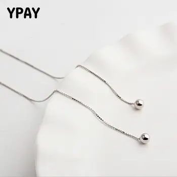 

YPAY 100% Pure 925 Sterling Silver Ear Line Chain Drop Dangle Earrings for Women Korea Bead Pendant Long Tassel Earring YME594