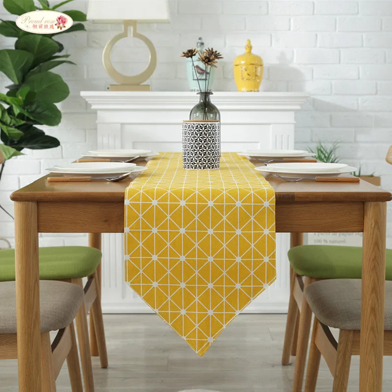 

Proud Rose Yellow Table Flag Modern Minimalist Checkered Table Runner Shoes Cabinet Cover Cloth Linen Bed Runner