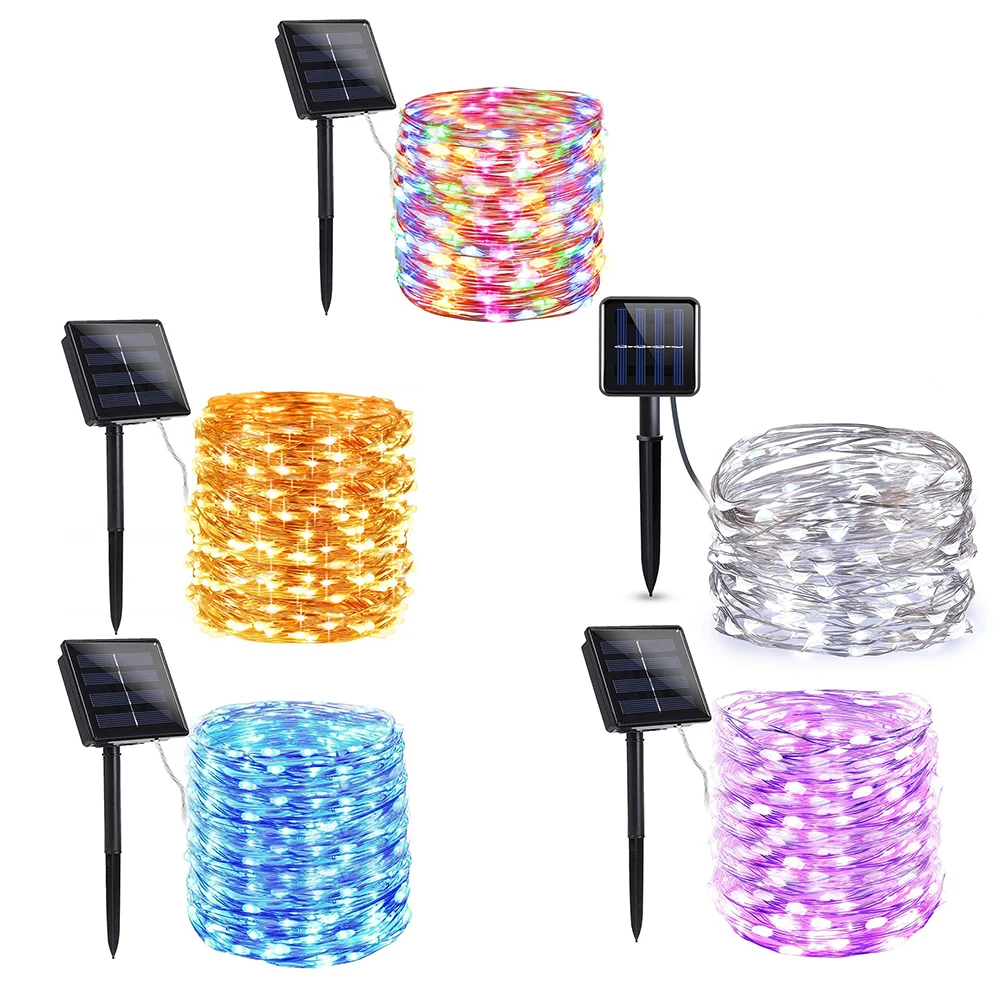 

100m/200m LED Solar String Lights Christmas lights string 8 Modes Outdoor Fairy Lamp Multi Color String Copper Wire Lamp