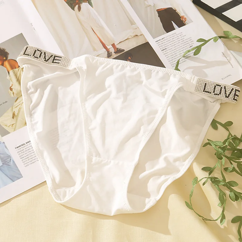 European Ice Silk Underwear Sexy Solid Color Panties Fashion Diamond Letter  Briefs Low Waist Seamless Underpants Female Lingerie