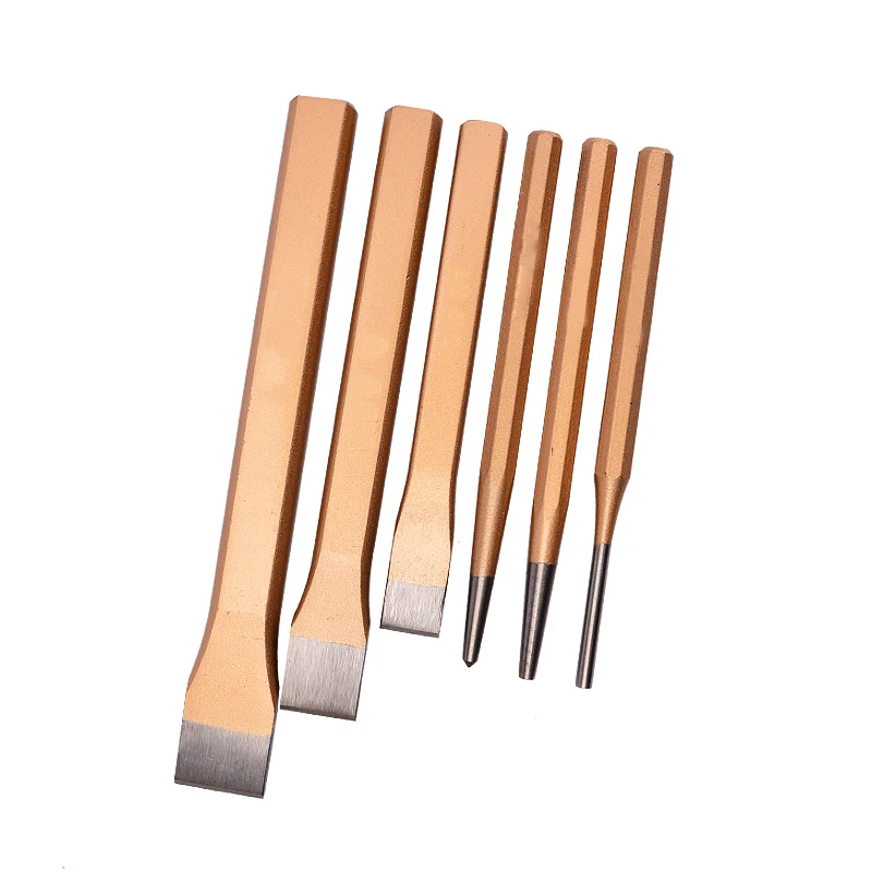 

6Pcs Cold Chisel and Center Punch Set Solid Pin Punch Kit Masonry Plow Bit Stone Fitter Construction Carving Hand Tools