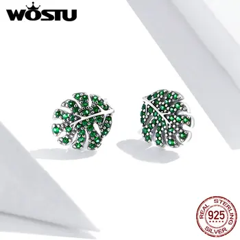 

WOSTU Fashion Fresh Palm Leaves Earrings Real 100% 925 Sterling Silver Vintage Small Earrings For Women Luxury Jewelry FIE910