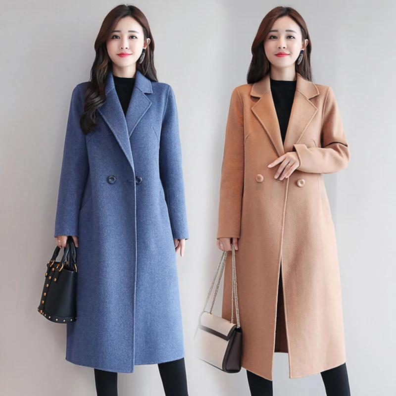 Тонкое шерстяное пальто для женщин с длинным рукавом и отложным воротником Верхняя одежда Куртка повседневное осень зима элегантное пальто