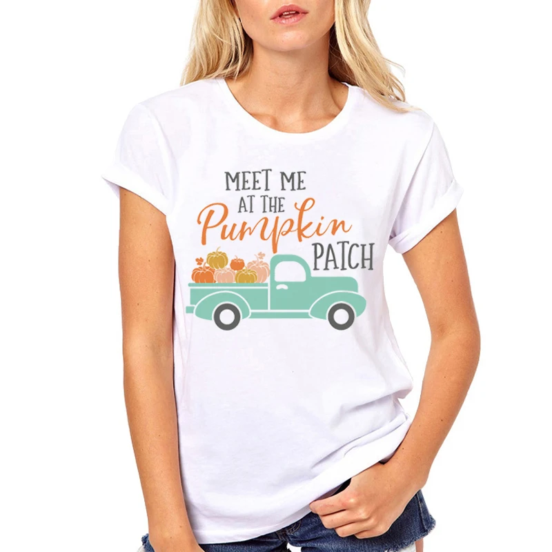 Женская одежда Meet Me At The Pumpkin Patch на осень Хэллоуин День благодарения Футболка Harajuku