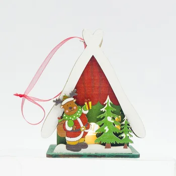 

LED Light Christmas Pendant 6cm*9cm Tree Wooden Pendants Ornaments Xmas DIY Wood Crafts Christmas Snowman Bear