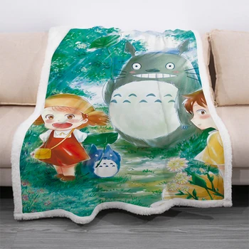 

Cartoon Totoro Funny Character Blanket 3D Print Sherpa Blanket on Bed Home Textiles Dreamlike Style 04